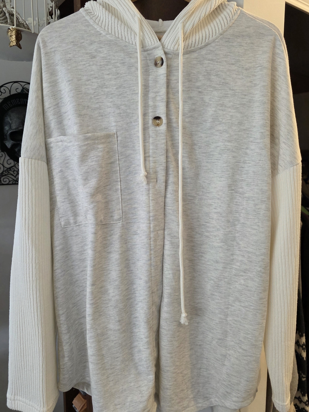 Men's Light Gray Hooded Button Sweater